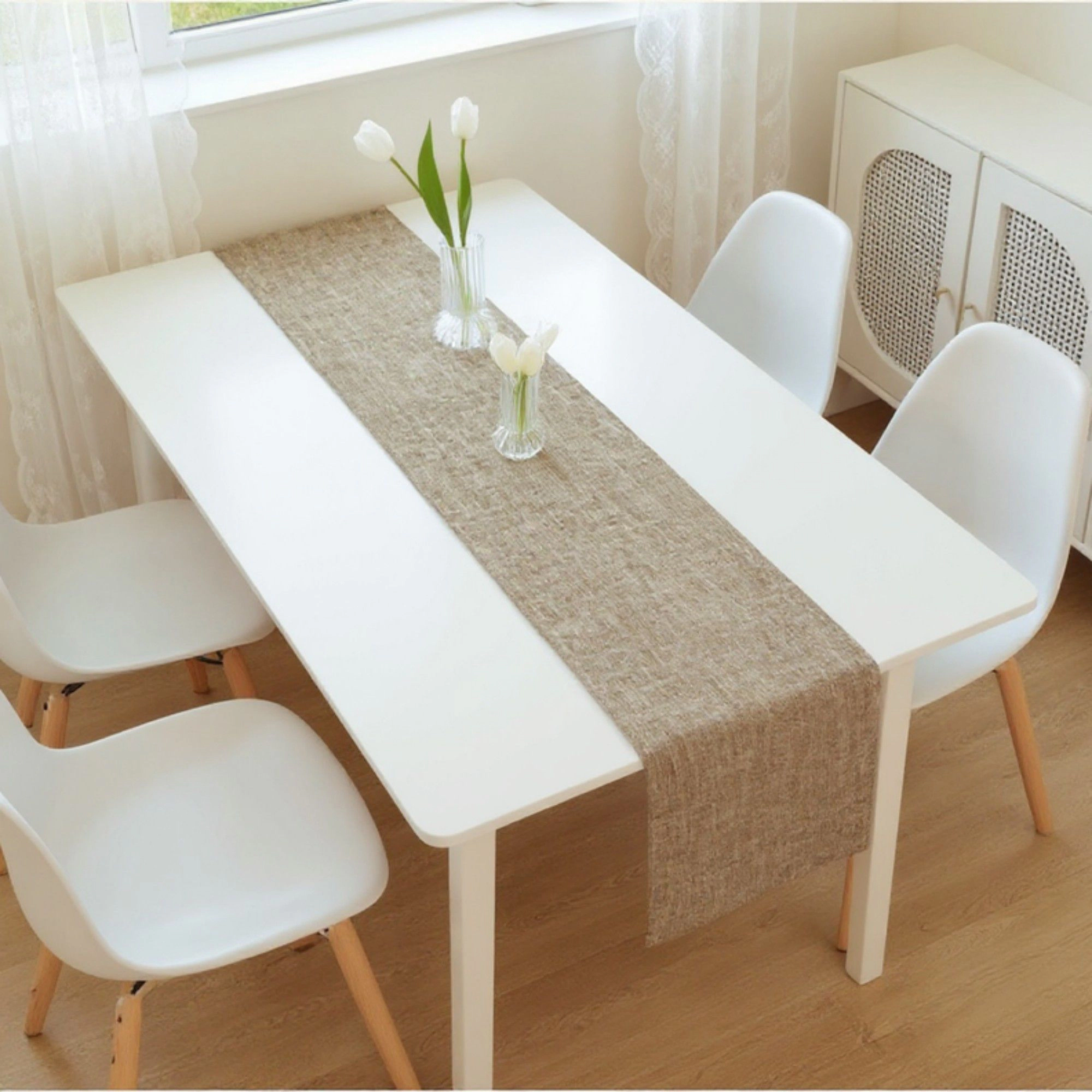 Alilang Unisex Solid Woven Table Runner with Textured Linen-Look Finish