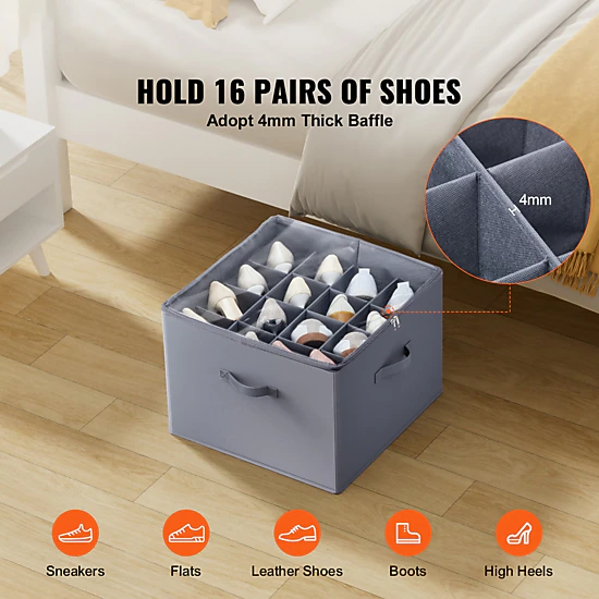 HONGGE Under Bed Shoe Storage Organizer with Clear Window and Reinforced Handles
