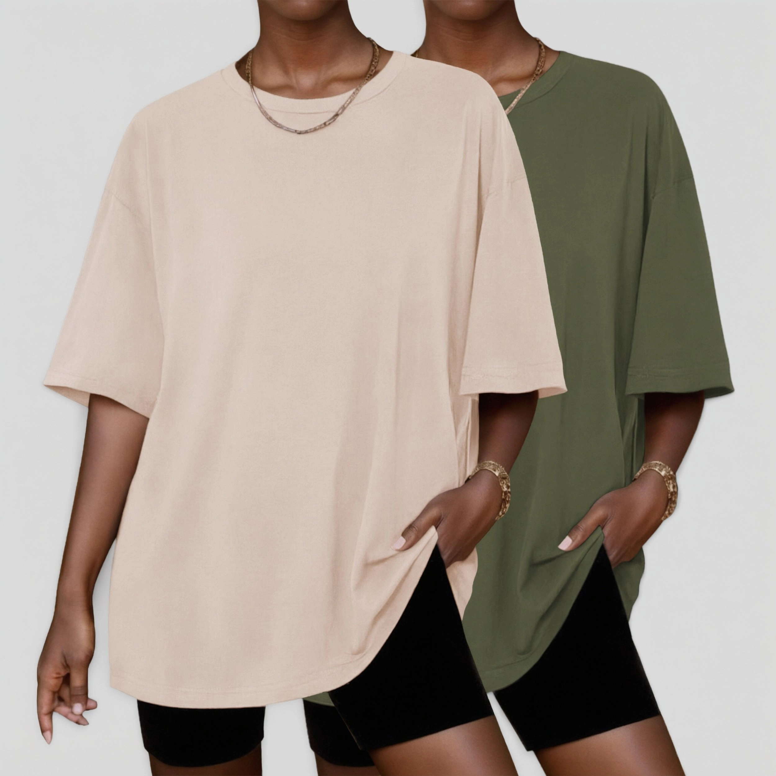 Ekouaer Women's 2 Pack Crew Neck Half Sleeve Oversized Tunic T-Shirt