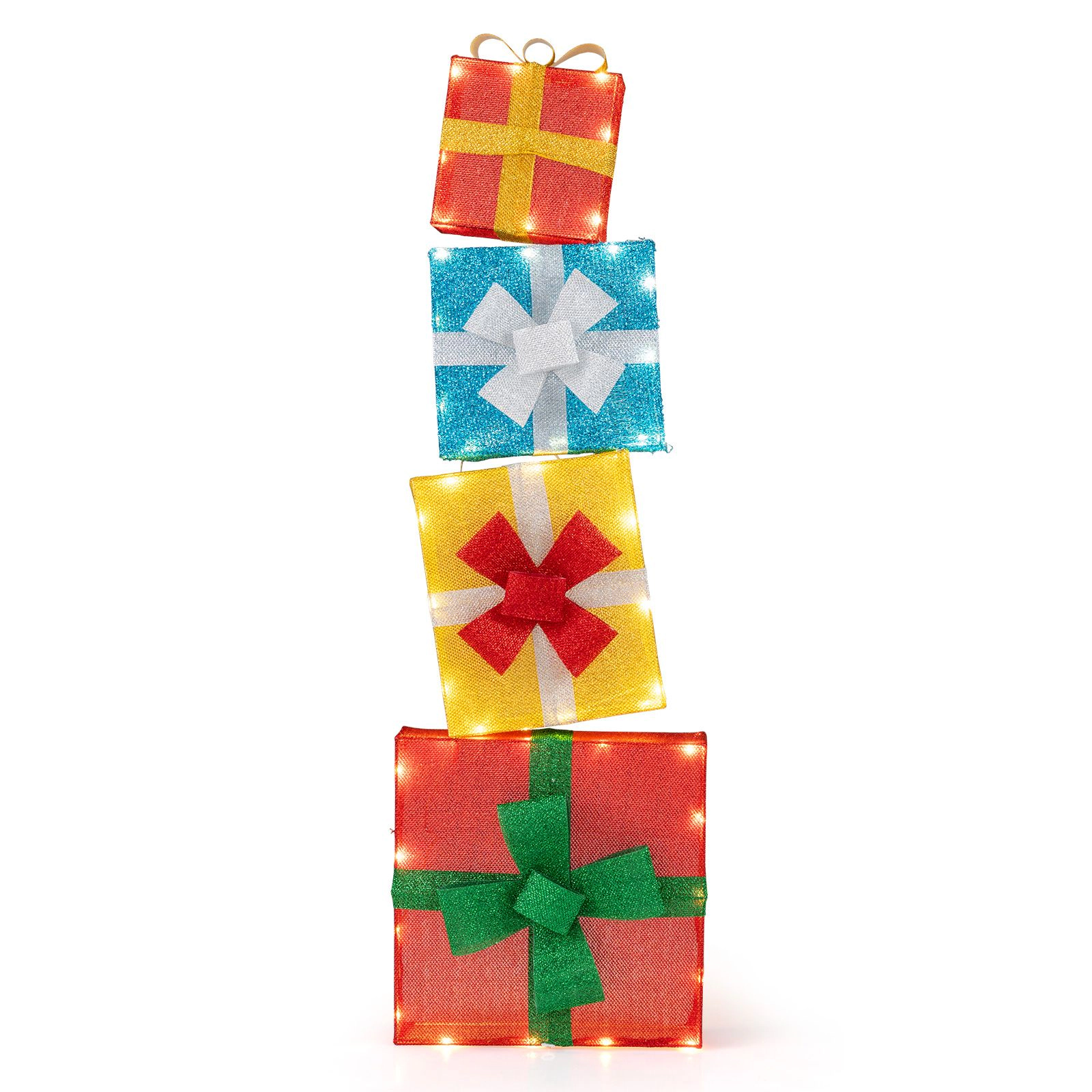 Slickblue Set of 4 Outdoor Christmas Gift Box Decorations with Lights