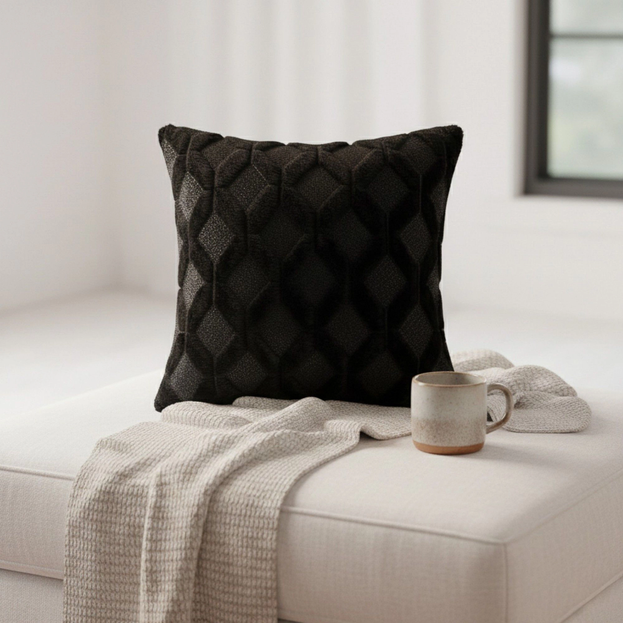Alilang Unisex Cable Textured Pillow Cover Decorative Square Cushion Case Single Piece 17.7x17.7in
