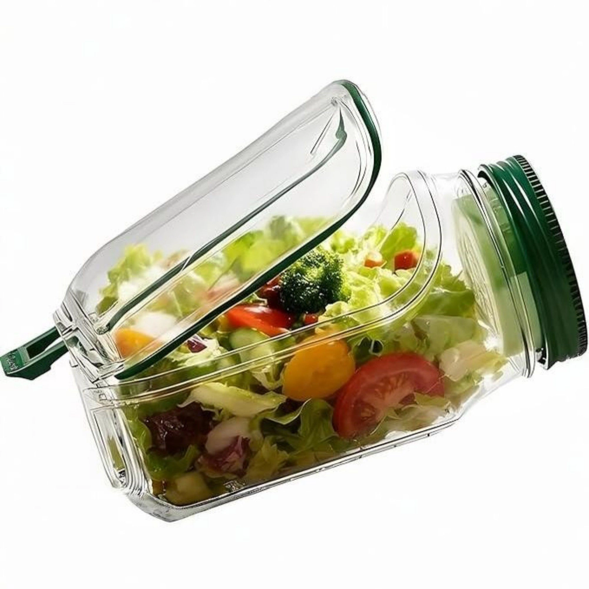 Alilang Unisex Portable Salad Container with Leak Resistant Lid and Built In Fork for On-the-Go Meals 4x7.5x3.5