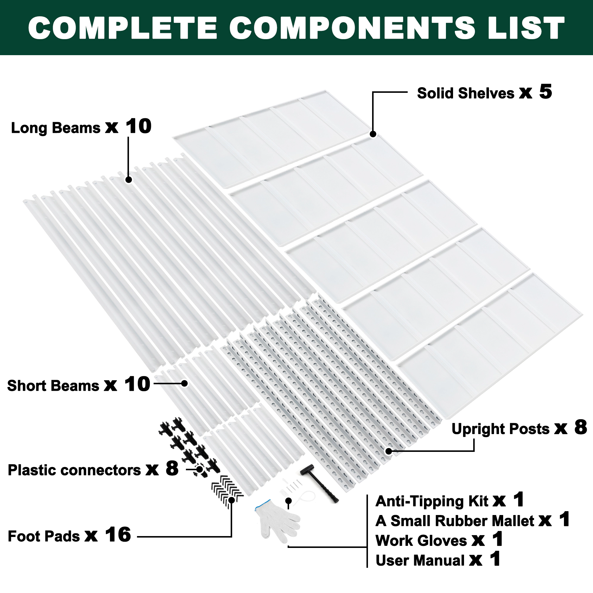 Flynama 5-Tier Boltless Garage Shelving, Heavy Duty Steel, Adjustable, White (47.2"W x 72"H x 23.6"D)