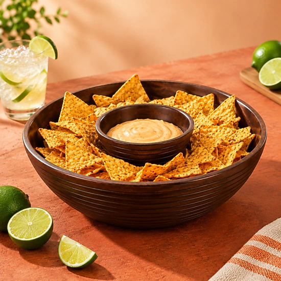 WZK Handcrafted Wooden Chip Dip Bowl with Detachable Pedestal, Color ...