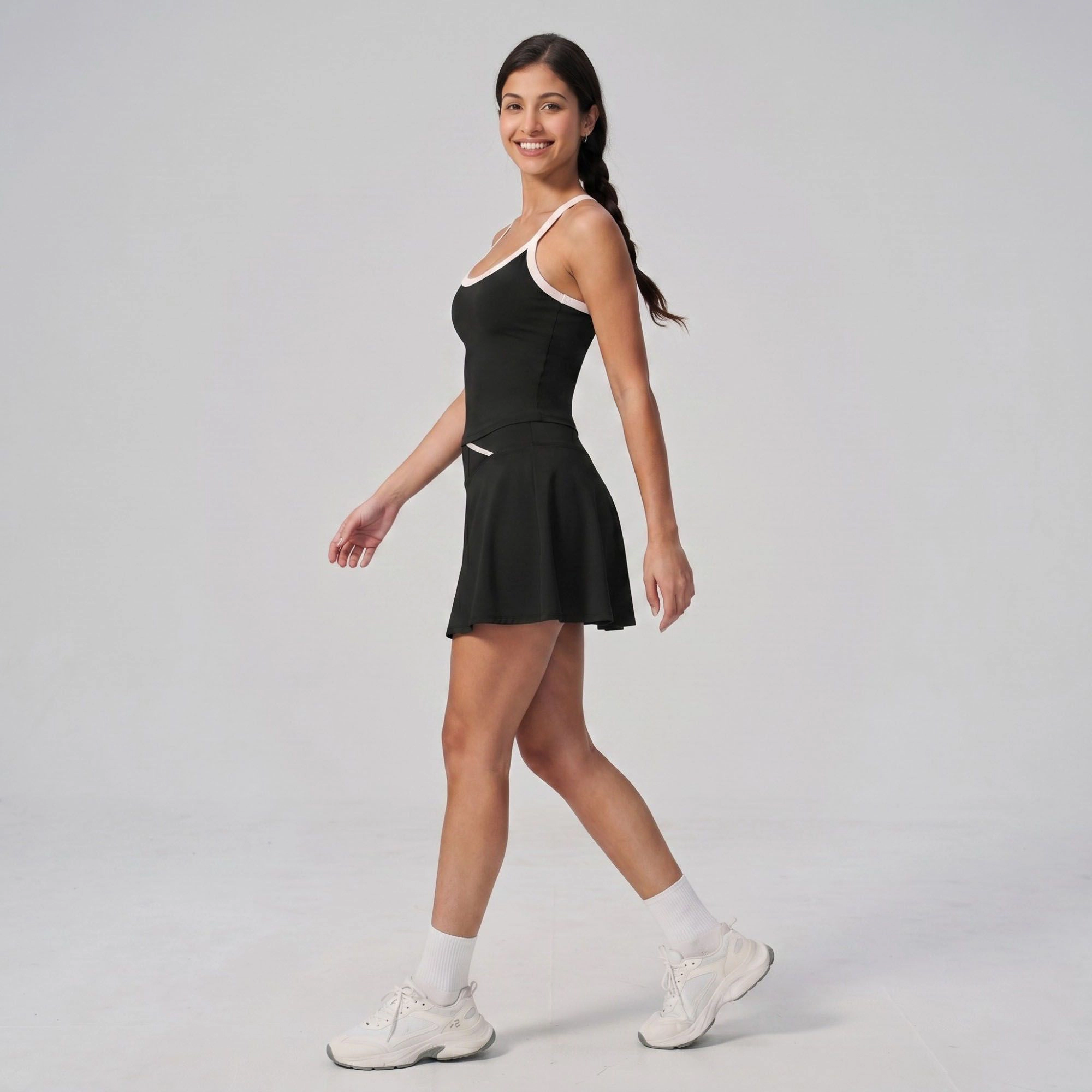 Anna-Kaci Women's Contrast Trim Cami Tank Top Scoop Neck Sleeveless Workout Yoga Tennis Activewear