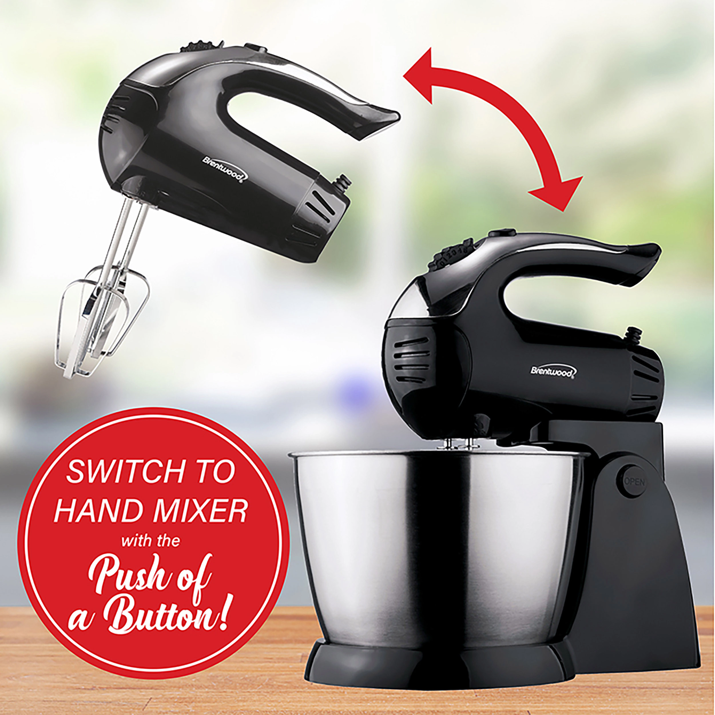 Brentwood 5-Speed Stand Mixer Stainless Steel Bowl 200W Black