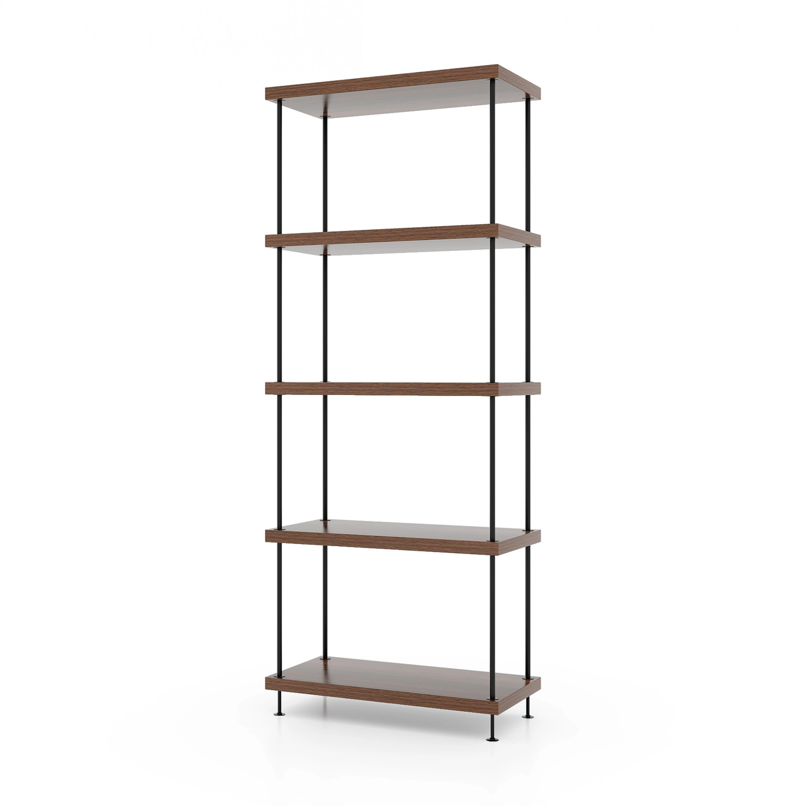 SUGIFT 5-Tier Multipurpose Display Rack Bookcase with Metal Frame 45-lb Shelf Capacity 58-in Tall Walnut