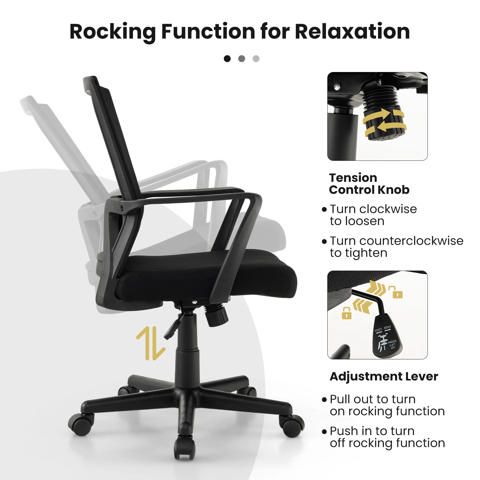 SUGIFT Ergonomic Mesh Desk Chair with Lumbar Support and Rocking Function 330-Lb Capacity Black