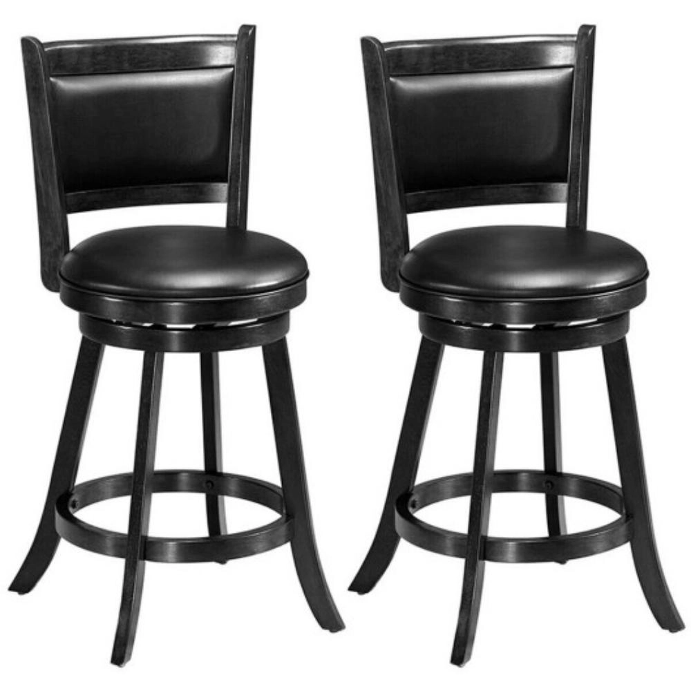 Hivvago 2 Pieces 24 Inches Swivel Counter Stool Dining Chair Upholstered Seat