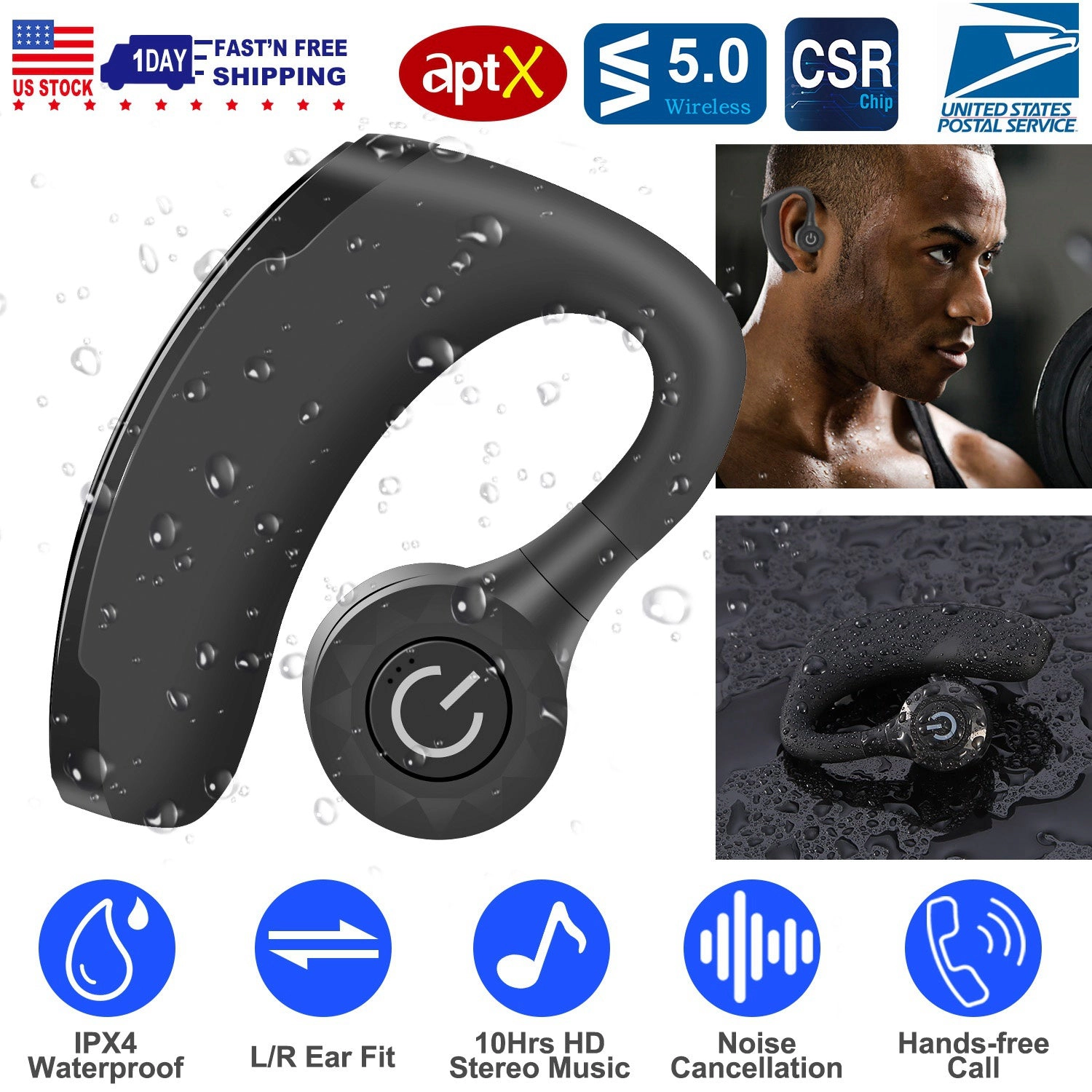 GBruno Wireless Earbuds With Ear Hook And Mic