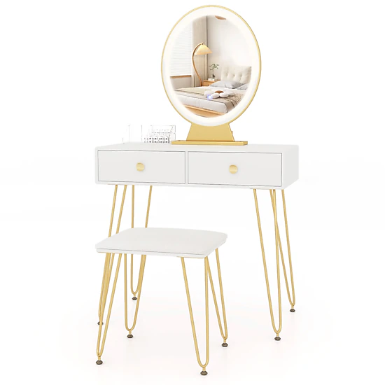 SUGIFT 3-Color Vanity Table and Stool Set with Lighted Removable Mirror ...