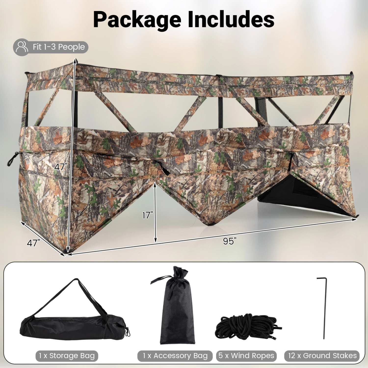LJG See-Through Hunting Blind Panel with Dog Door Pop up Waterflow Blind for 1-3 People