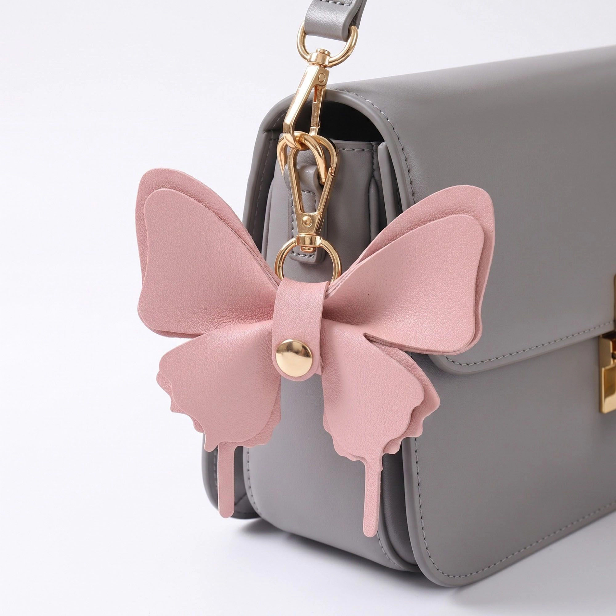 Alilang Women's Pink Butterfly Bag Charm with Gold Tone Clip