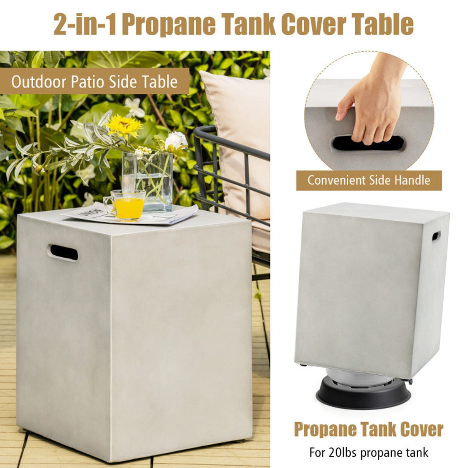 SUGIFT Gray Propane Tank Cover with Side Table for 20-lb Cylinder 16-in W 16-in D 20-in H 100-lb Tabletop Capacity
