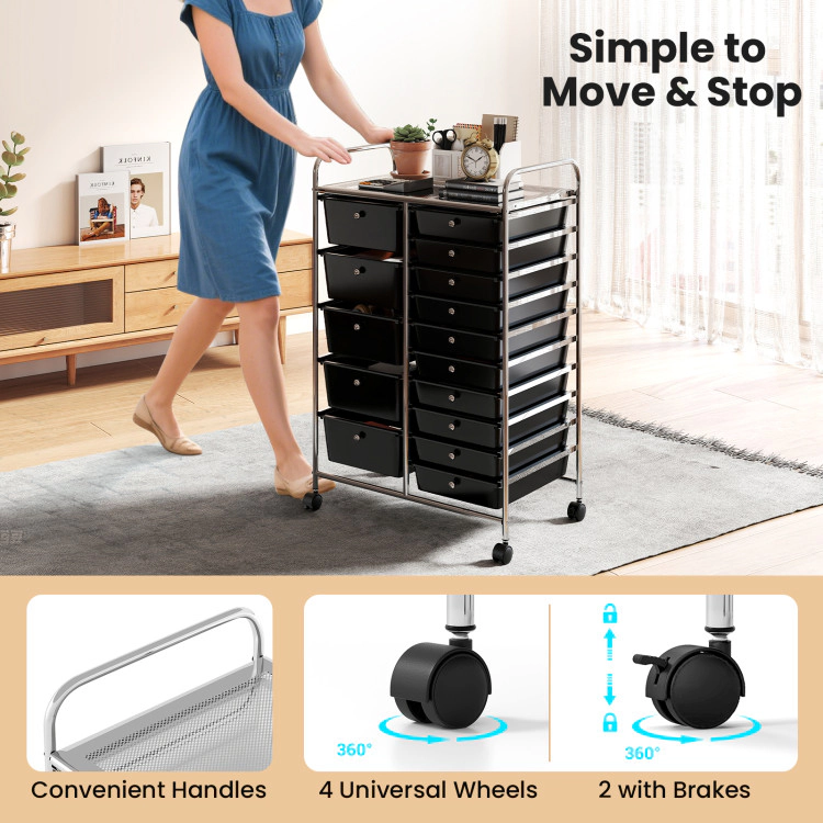 Hivvago Rolling Storage Cart 15-Drawer Trolley with Chrome Plated Metal Frame