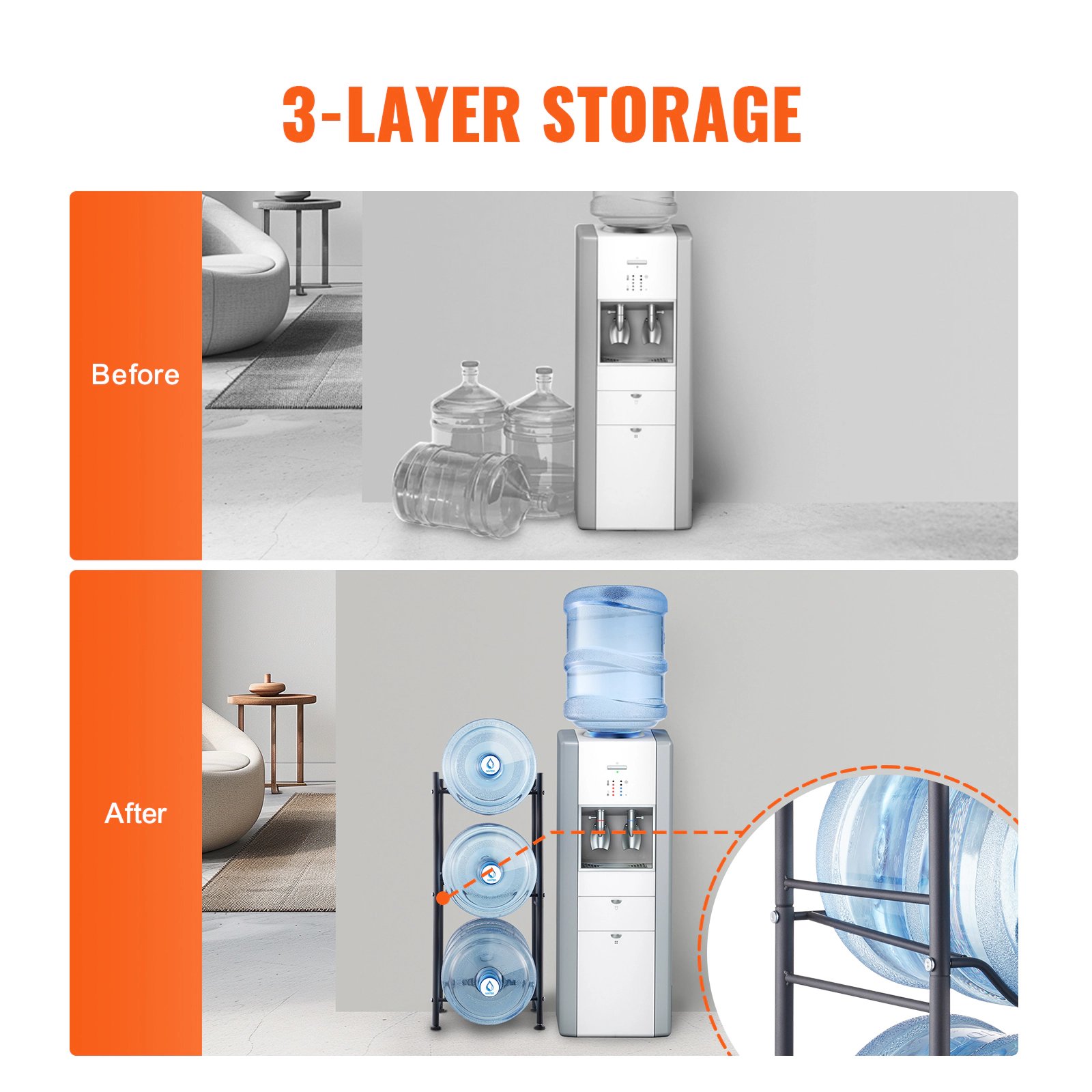 HONGGE Water Jug Holder 5 Gallon Water Bottle Holder Single Row Water Bottle Rack for Heavy Duty Water Jug Rack for