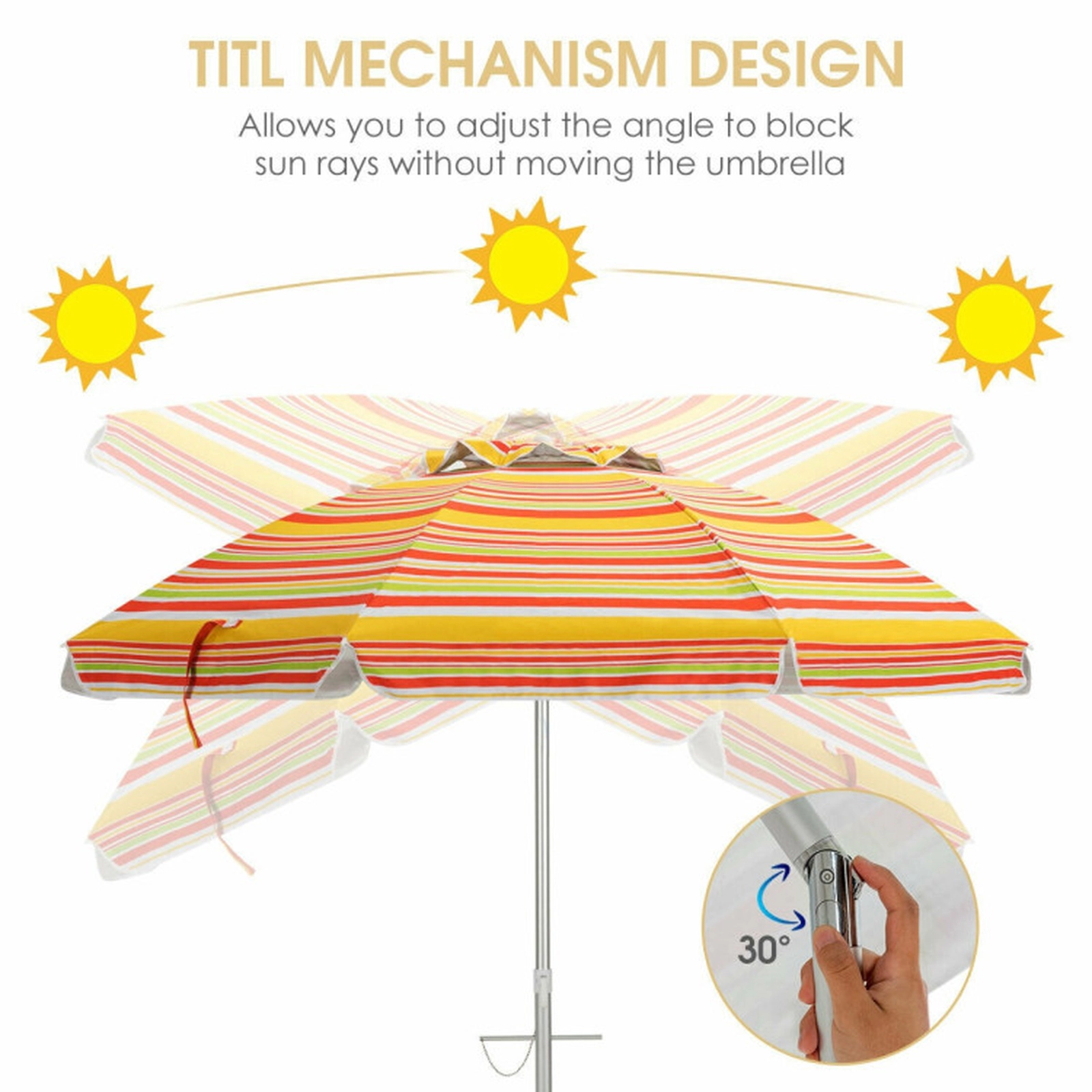 SUGIFT 6.5-ft Orange Beach Umbrella with UPF 50+ Canopy Tilt Mechanism and Carry Bag 7-ft H