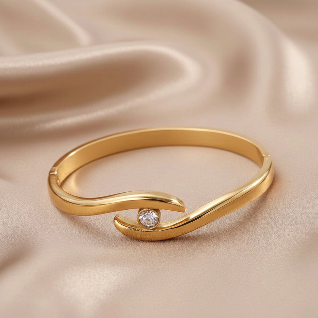 DressAtR Women's Marquise Rhinestone Gold Plated Bangle Bracelet