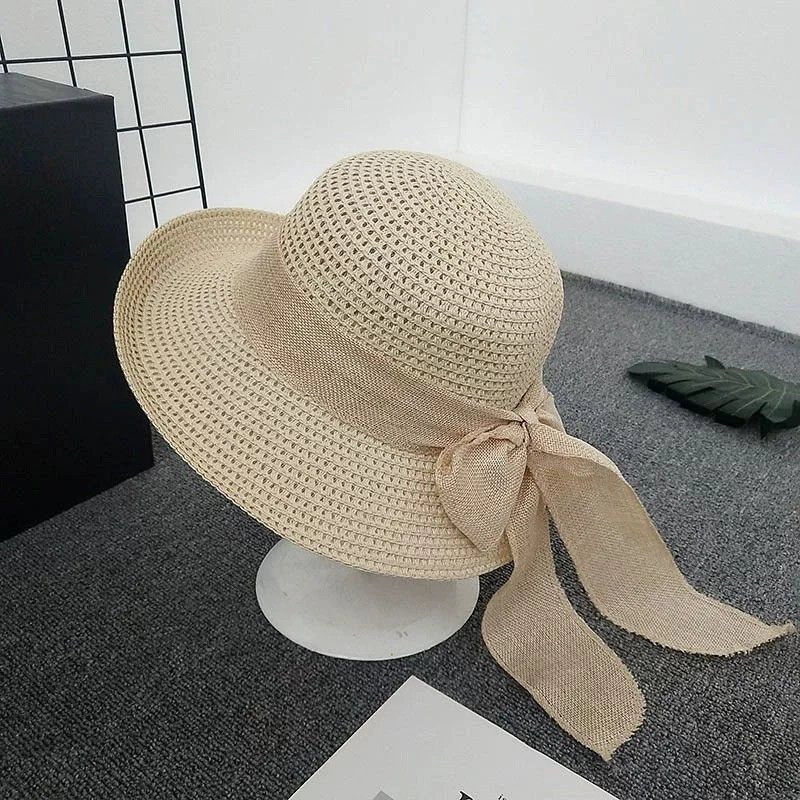 Anna-Kaci Women's Women Straw Sun Hat Wide Brim Woven Beach Bow Tie Detail Breathable Summer