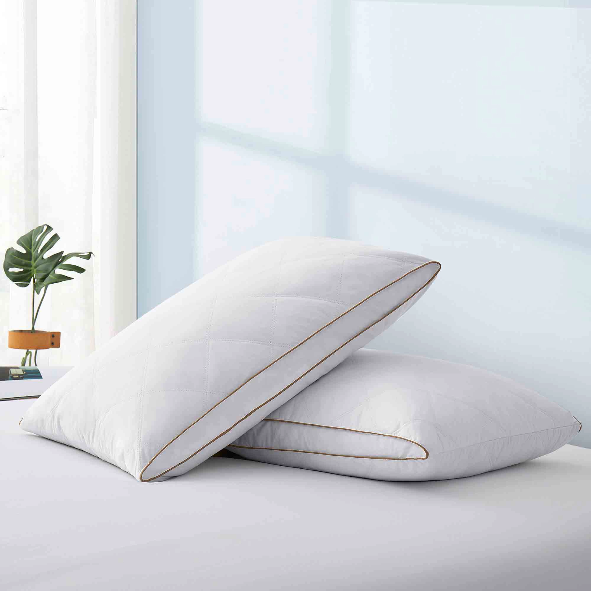 PEACENEST Oval Diamond Quilted High Loft Goose Feather Pillow Set