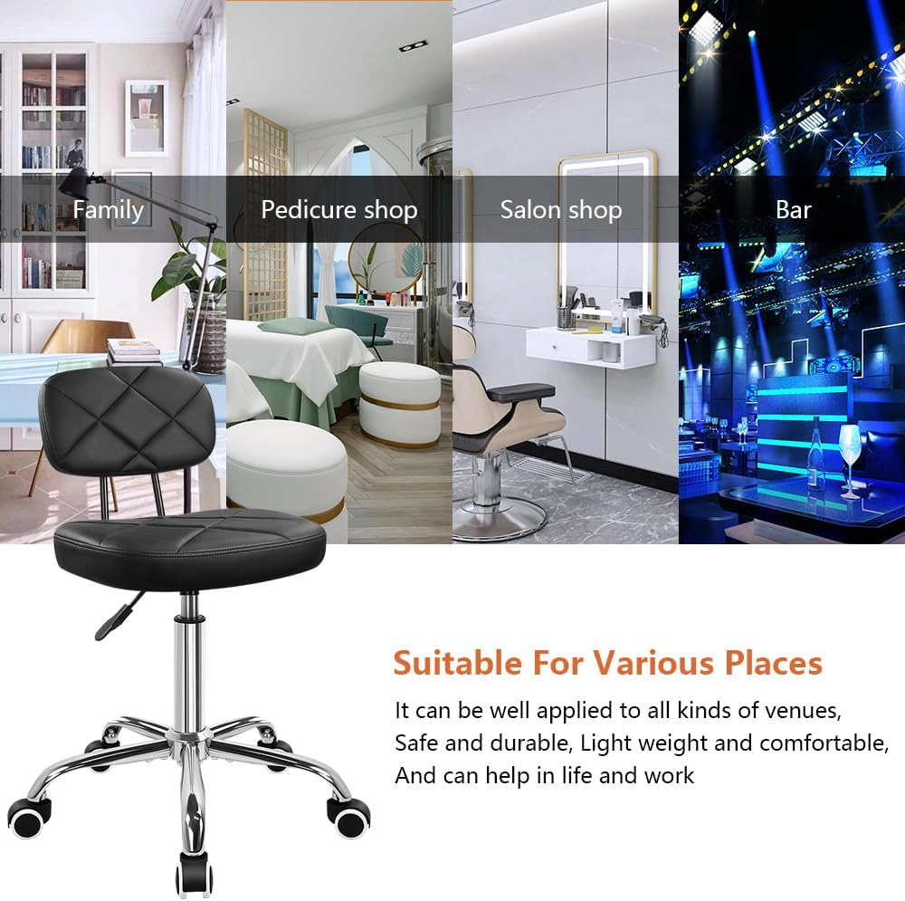 KKTONER Office Chair with Back Office Stool with Wheels Height Adjustable Square stools for Drafting Home Work (Black)
