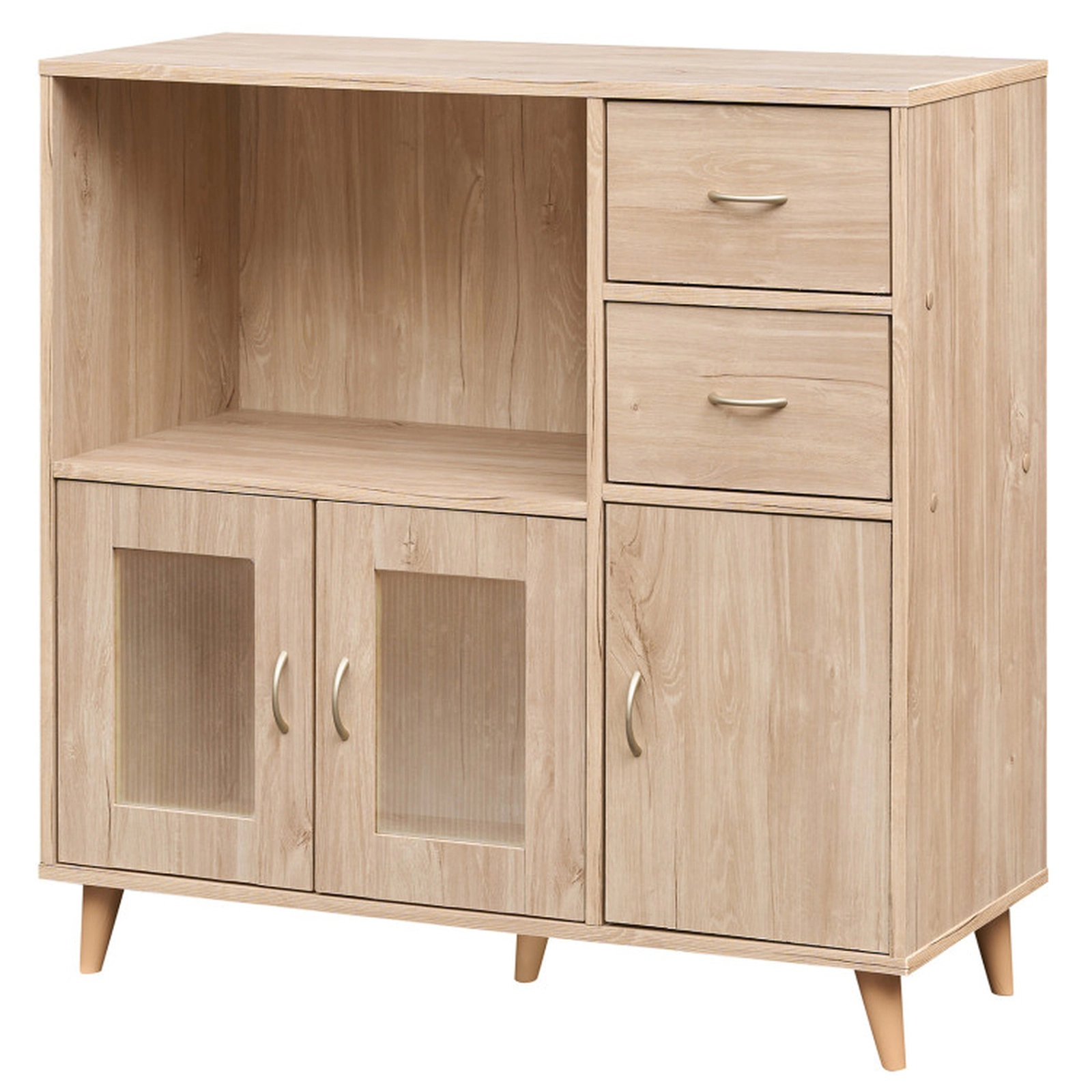 SUGIFT 2-Drawer Open Shelf Clear Doors Farmhouse Buffet Sideboard 36-in x 16-in x 35.5-in 330-lb Capacity Natural
