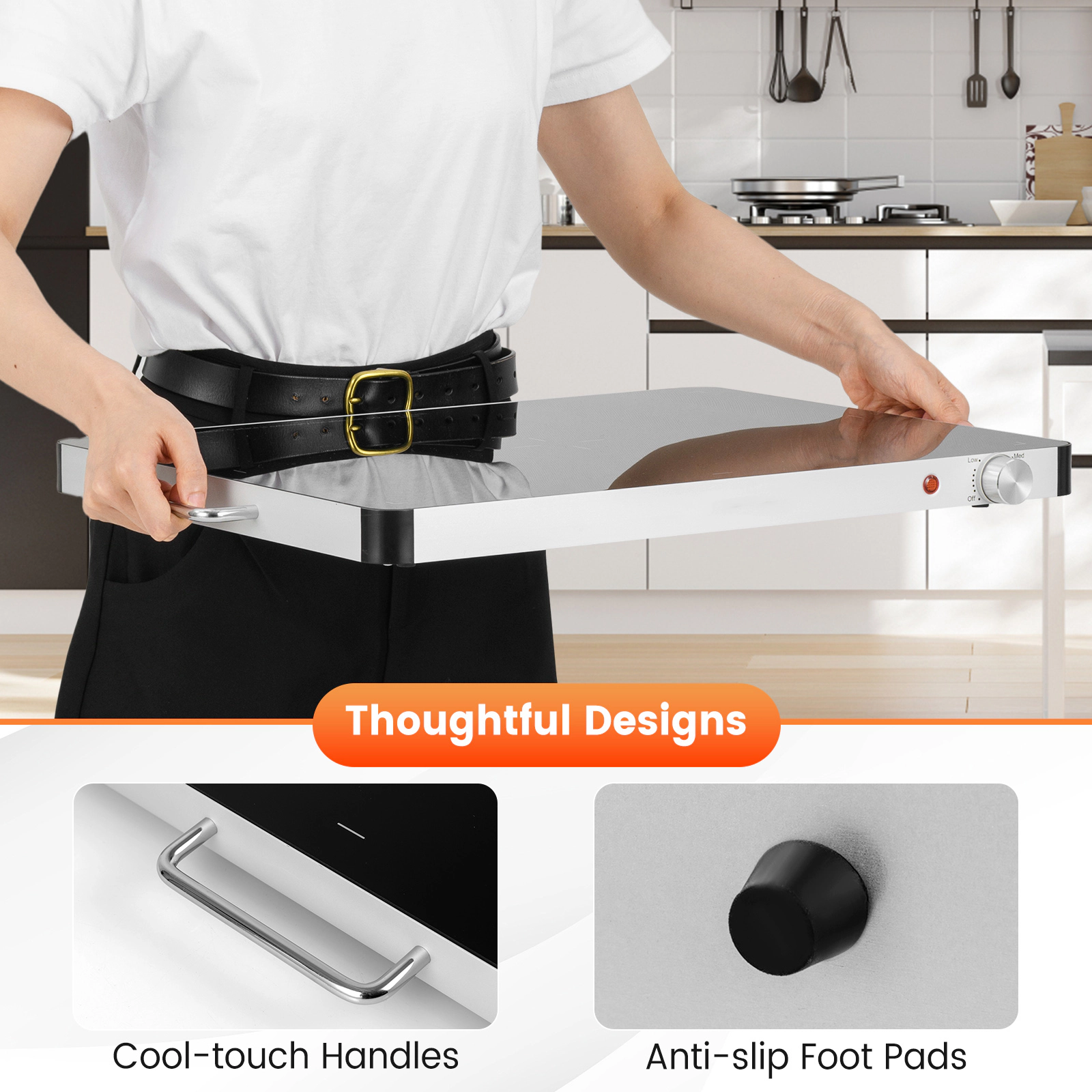 SUGIFT Tempered Glass Electric Food Warming Tray 400W 86-248 F Adjustable Temperature 24 x 16.5 x 1.5-in Black