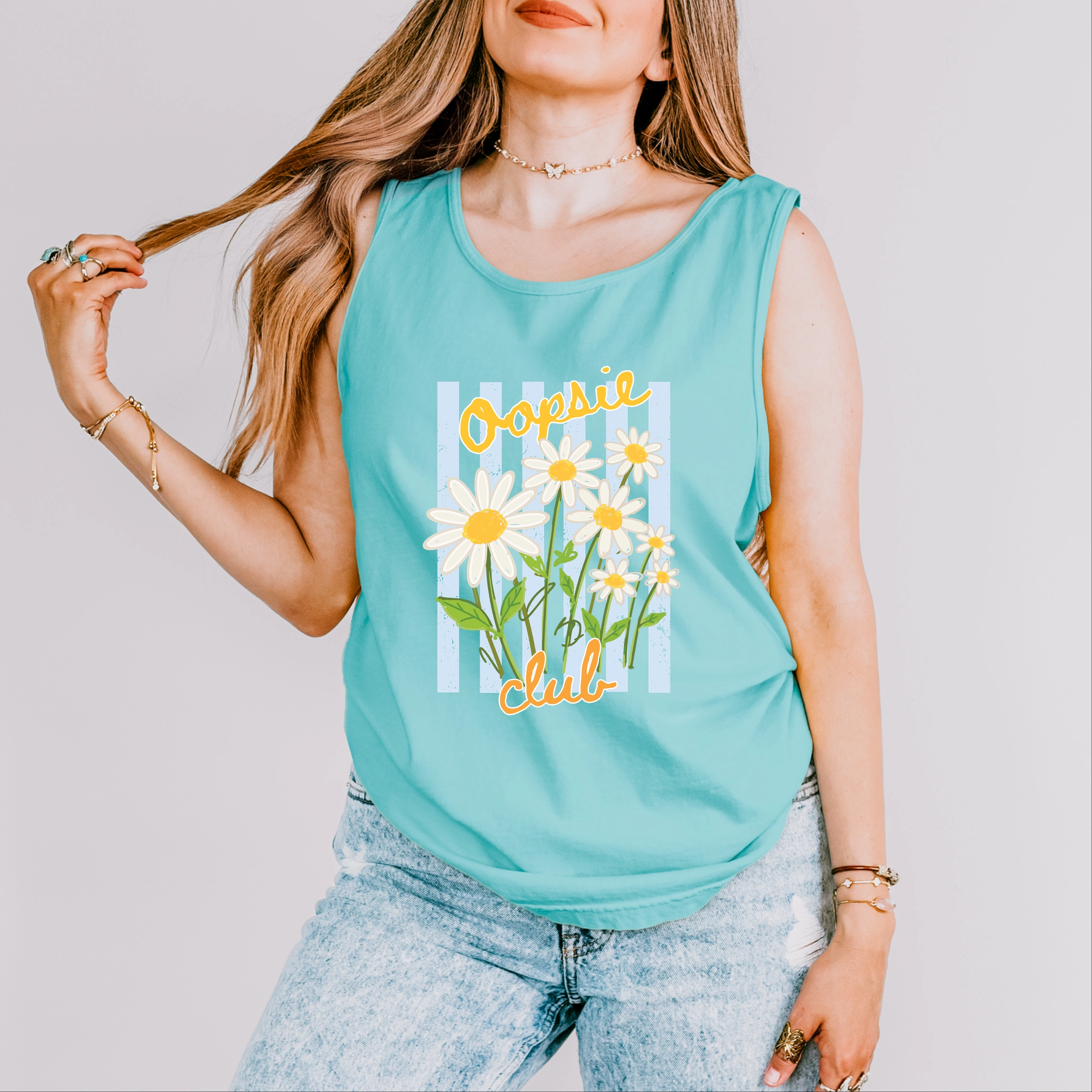 Simply Sage Market - Women's Garment Dyed Graphic Tank Top Oopsie Daisy Club Stripes