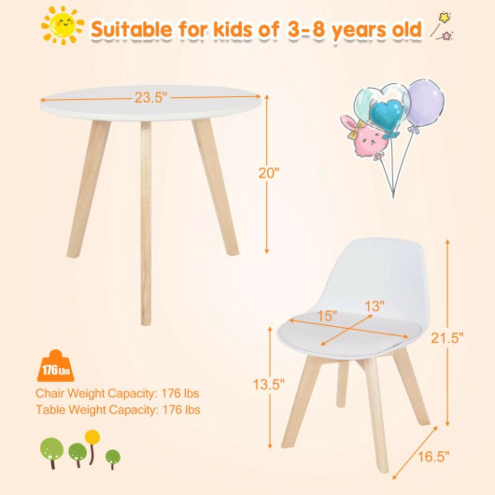 Hivvago Modern Kids Activity Play Table And 2 Chairs Set With Beech Leg Cushion-White