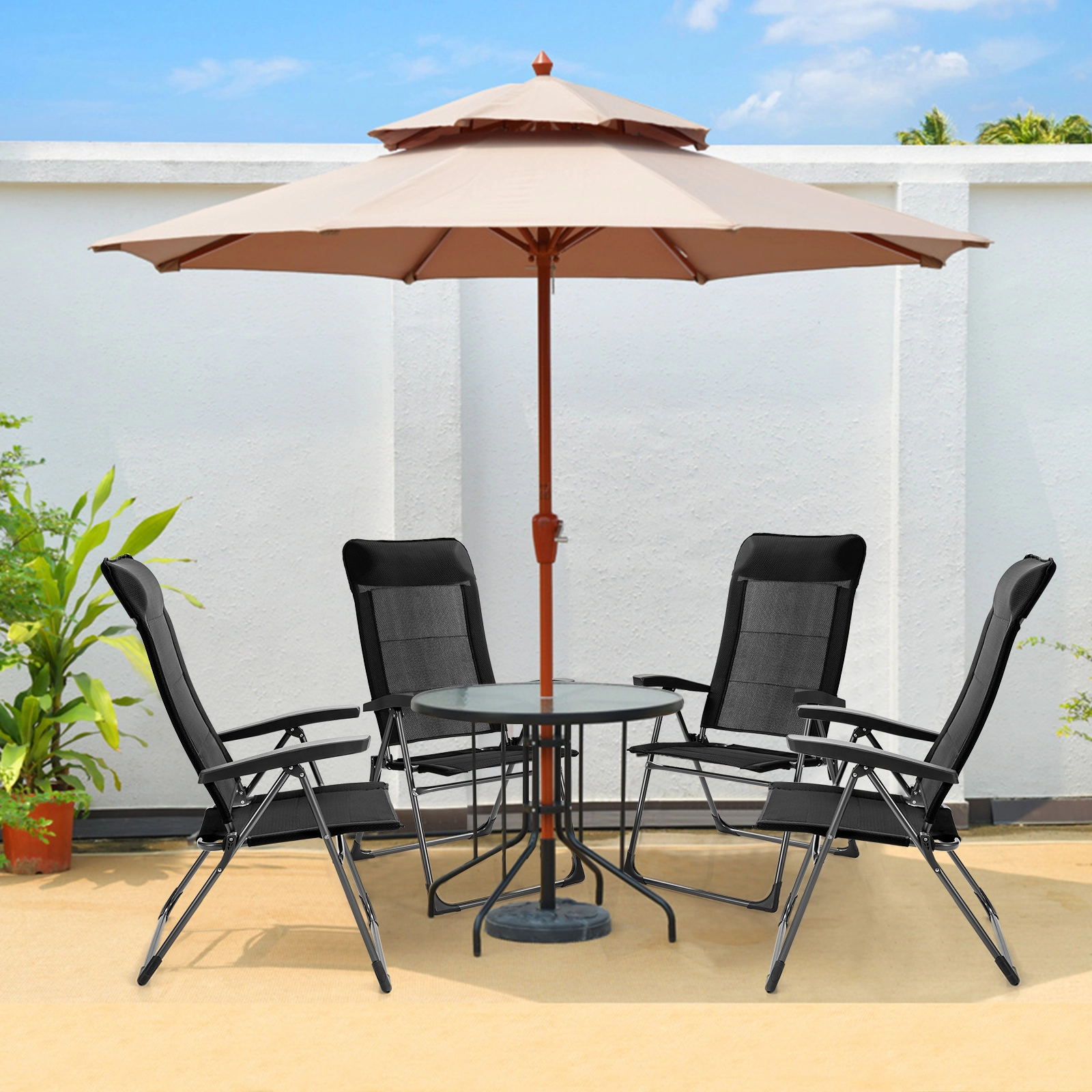 SUGIFT 2-Pc Portable Folding Patio Dining Chairs with Adjustable Backrest 330-Lb Capacity 28-in Chair Height Black