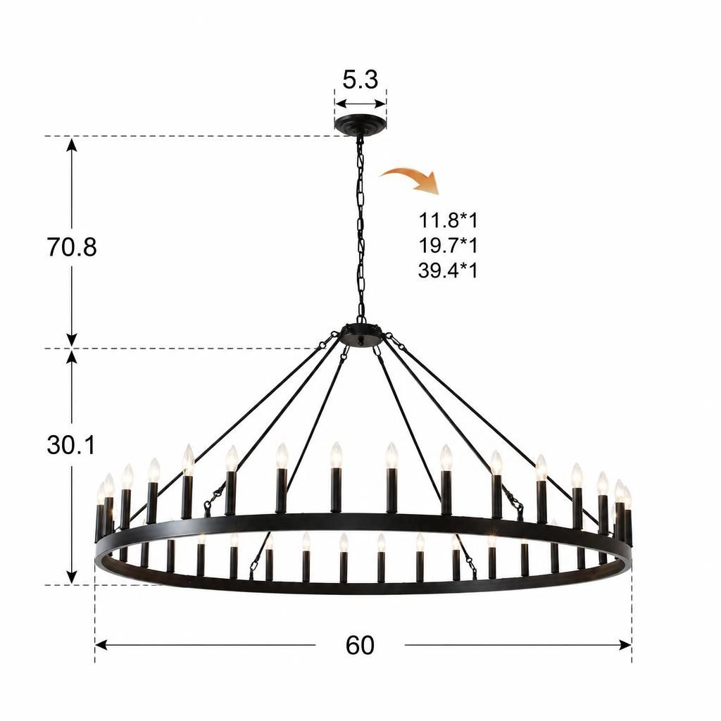 ELEMENT ACE Round Iron Frame Hanging Ceiling Chandelier