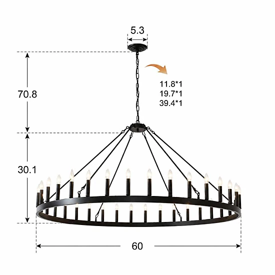 ELEMENT ACE Round Iron Frame Hanging Ceiling Chandelier