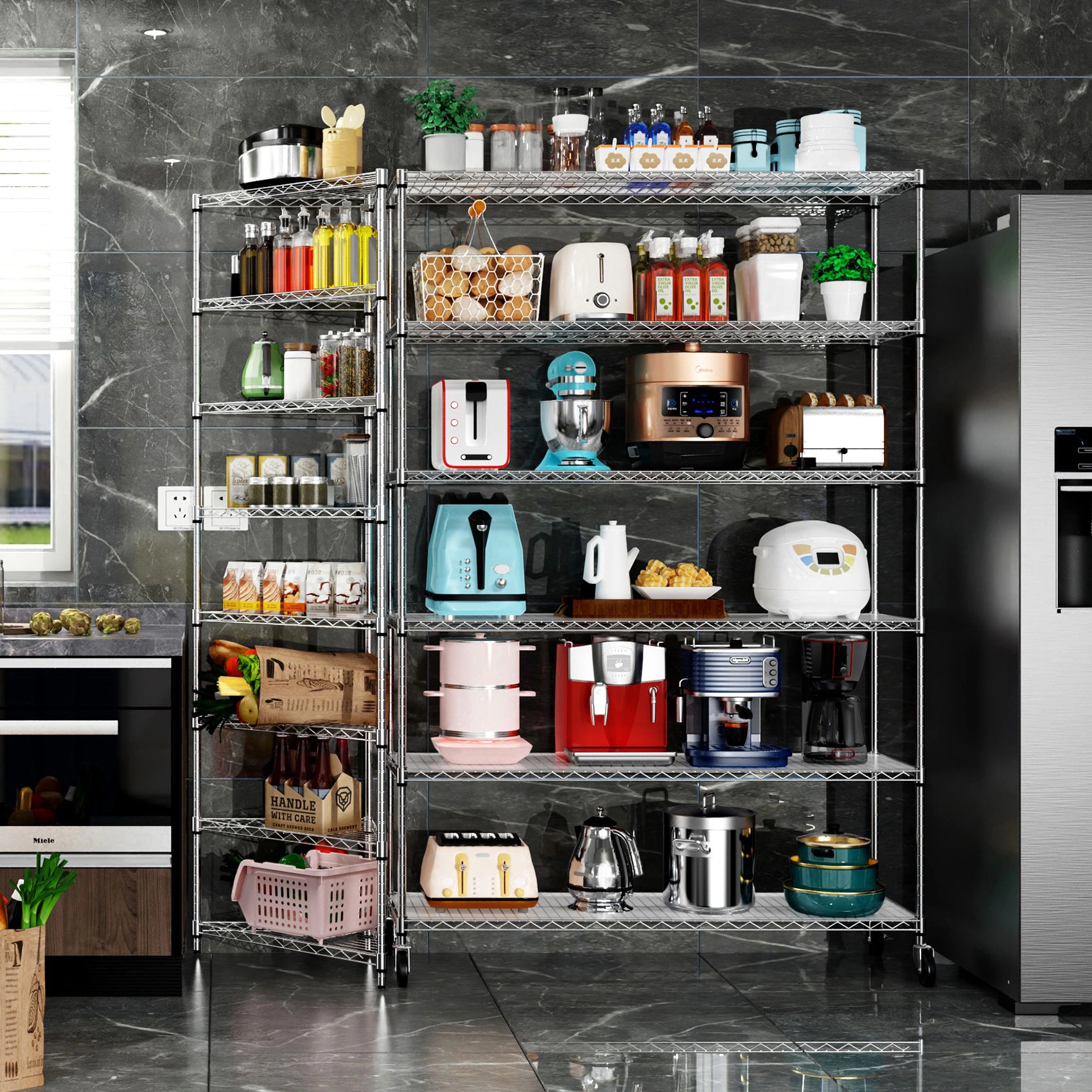 Flynama 6 Tier Wire Shelving 6000 LBS NSF with Wheels Adjustable Height Garage Storage Unit in Chrome
