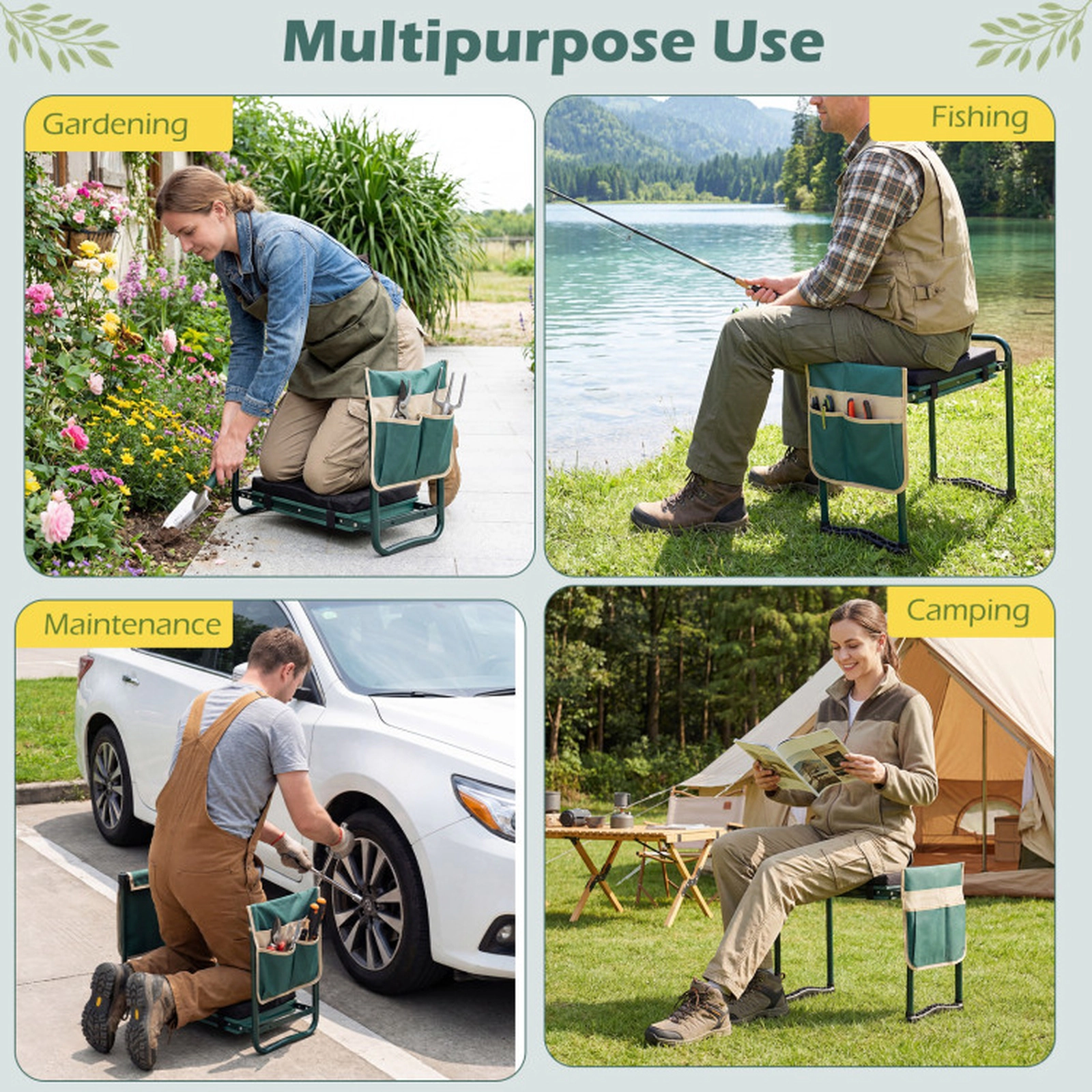 SUGIFT Foldable Garden Kneeler and Seat EVA Cushion 350-lb Capacity 23 x 12 x 19.5-in 15.5 x 11-in Seat Green