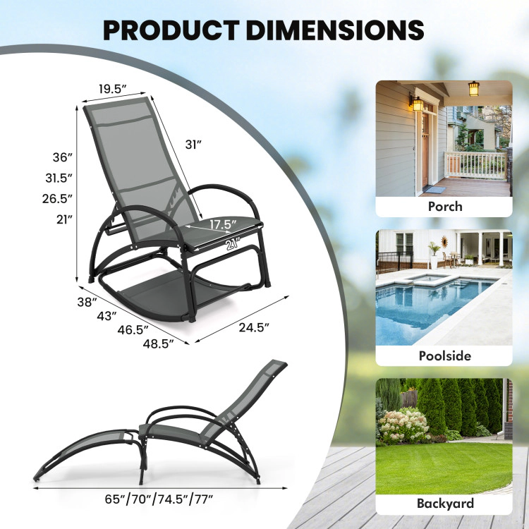 Hivvago 2-In-1 Outdoor Rocking Chair With 4-Position Adjustable Backrest For Patio Porch Poolside