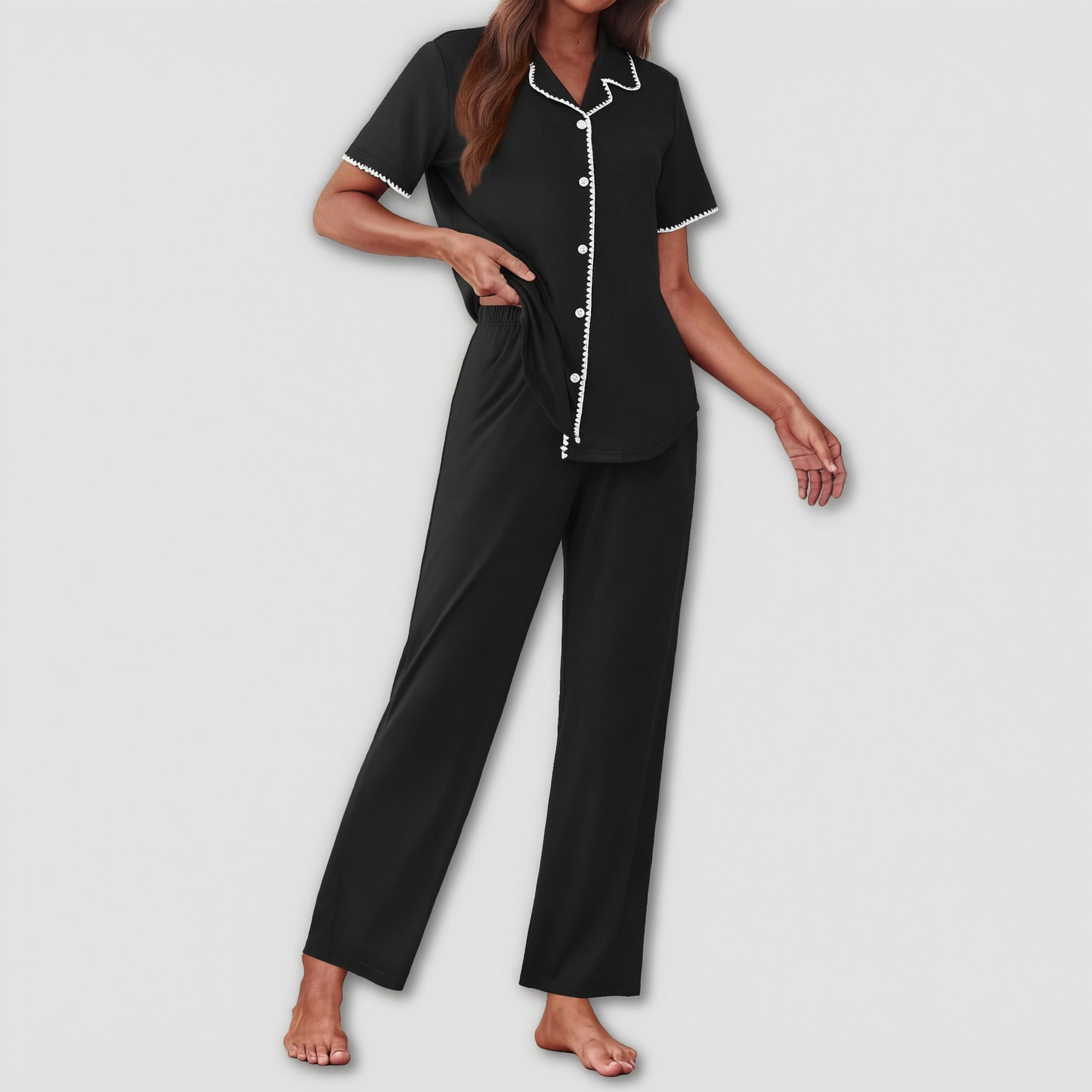 Ekouaer Women's Button Down Pajama Set with Short Sleeve Top and Pants