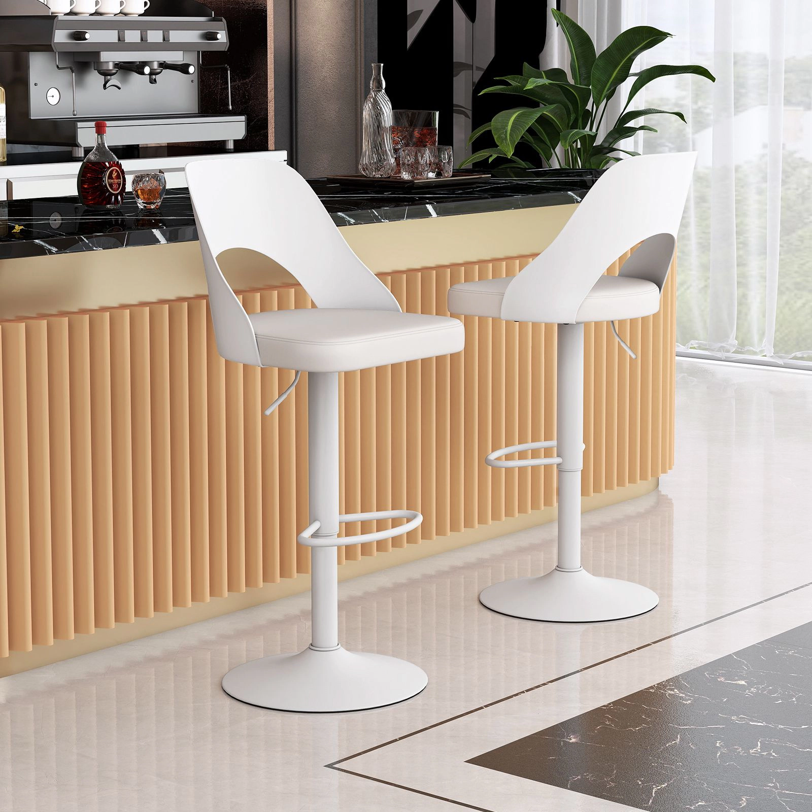 SlickBlue Set of 2 Bar Stools PU Leather Seat Adjustable Height Swivel Chairs