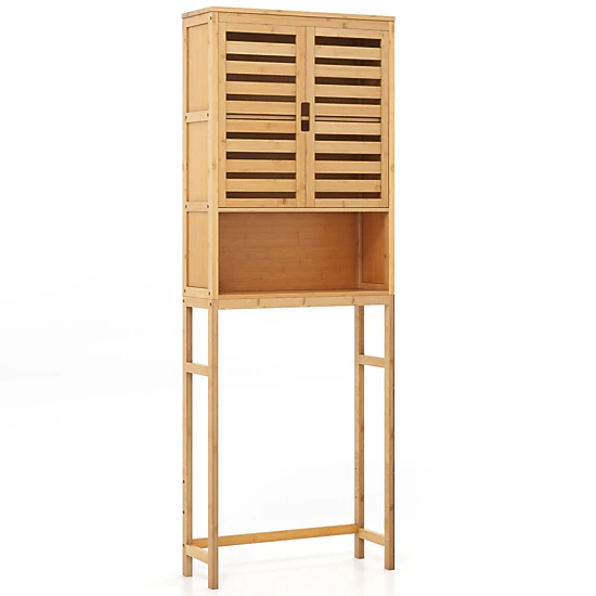 SUGIFT Natural Bamboo Over the Toilet Storage Cabinet with Adjustable Shelf 24.5-in W 9-in D 67-in H