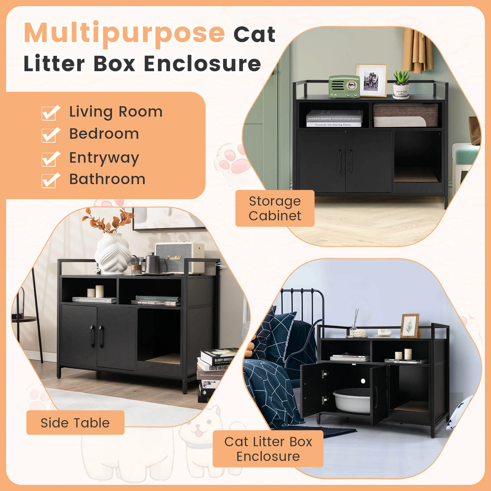 SUGIFT 35 x 29.5-in 110-lb Tabletop Capacity Hidden Cat Litter Box Enclosure with Double Doors and Scratch Board