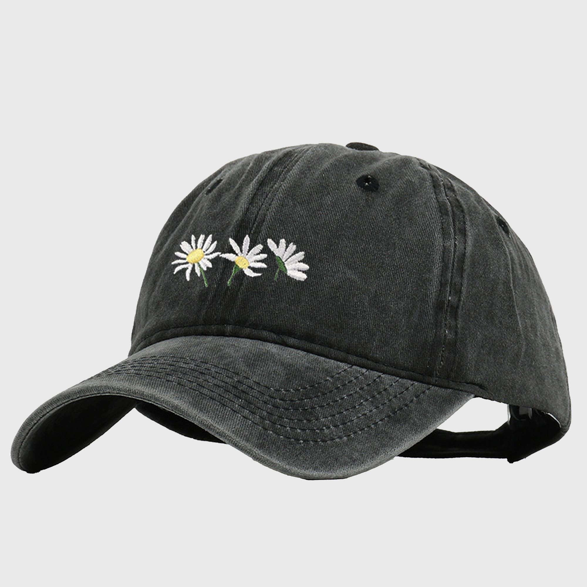 Anna-Kaci Women's Vintage - Washed Baseball Cap with Daisy Embroidery