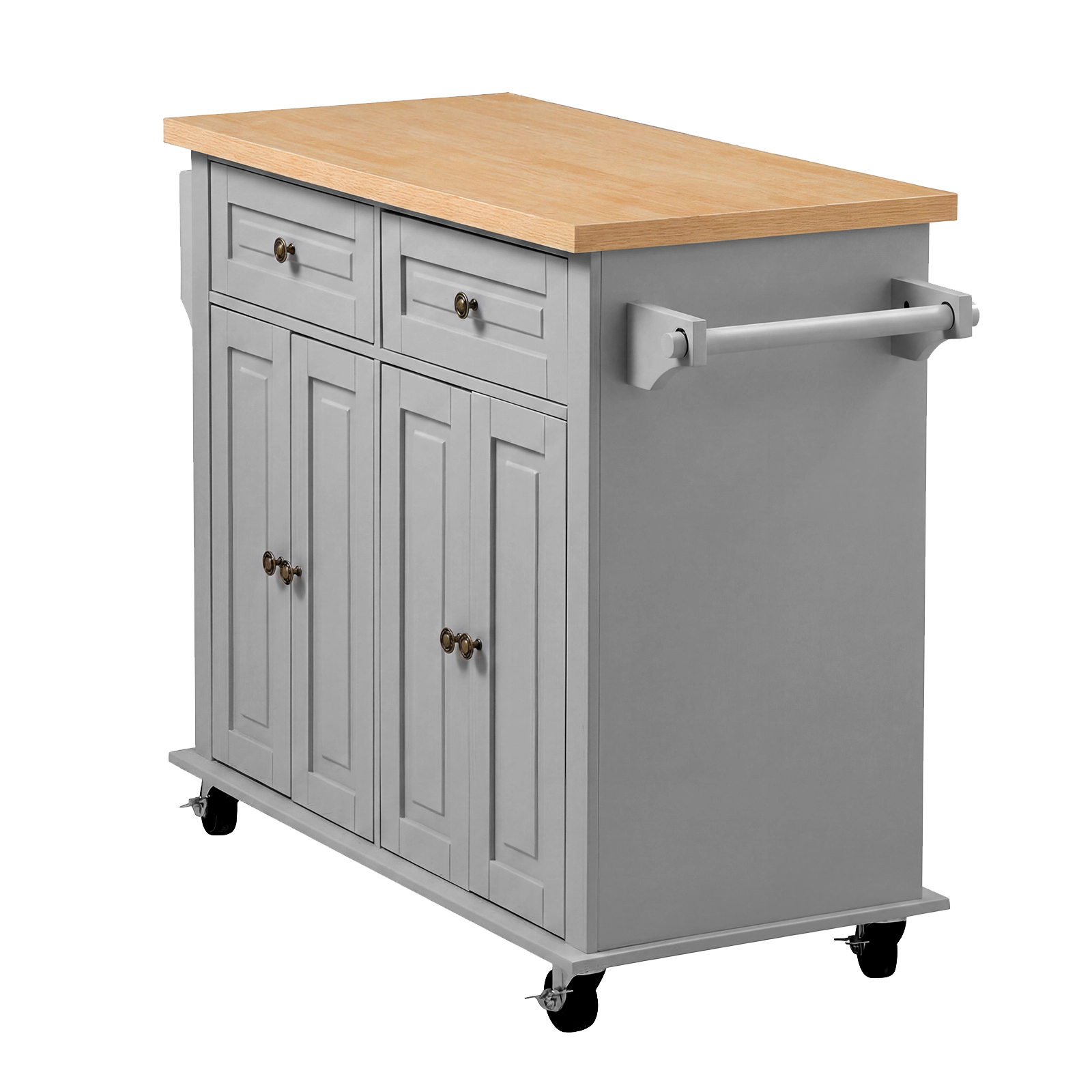 HONGGE Kitchen Island Cart with Storage 43.7 Wide Mobile Rolling on Swivel Wheels 2 Drawers
