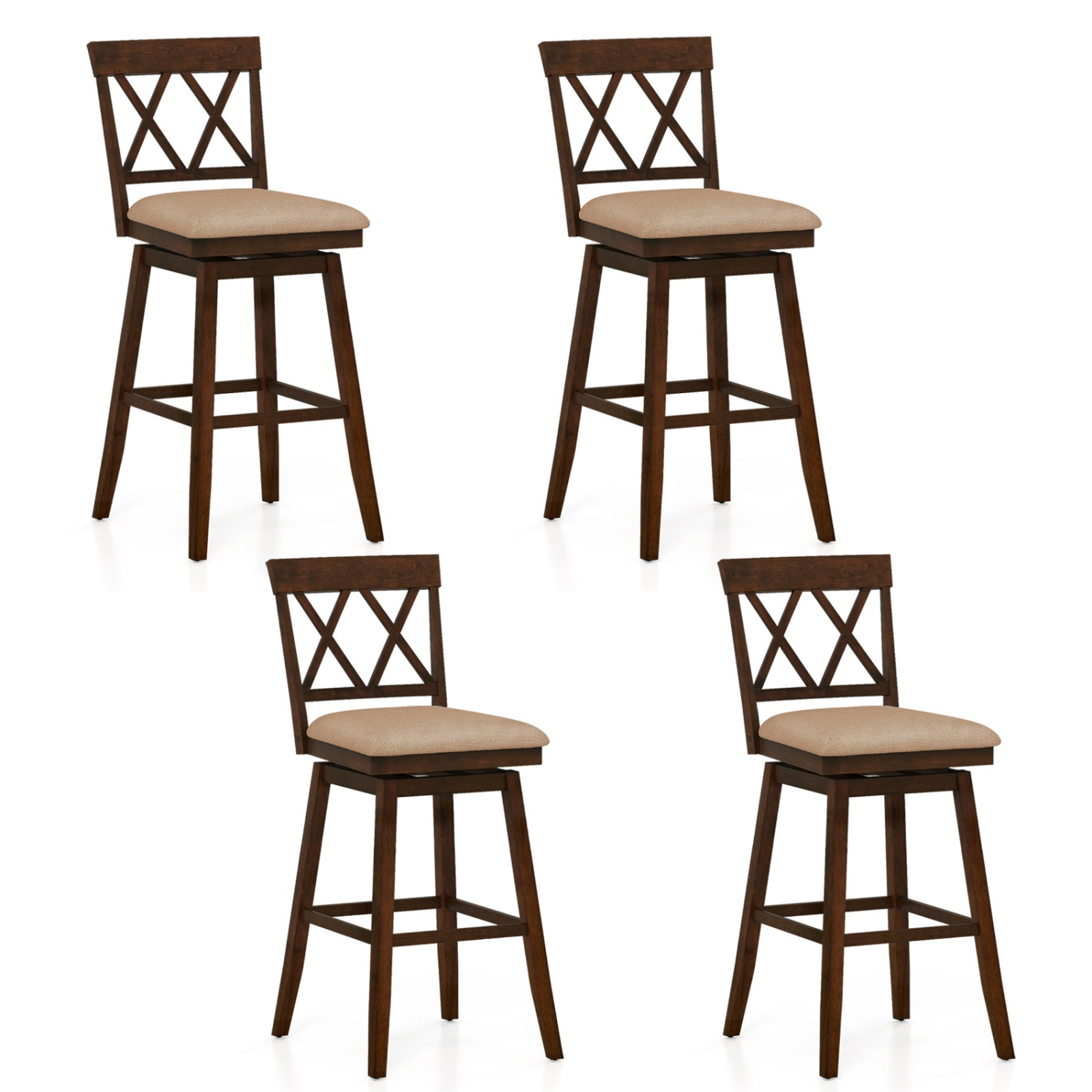SUGIFT 24-In Counter Height Swivel Bar Stools Set of 4 with Backrest and Upholstered Seat 330-lb Capacity Oak/White