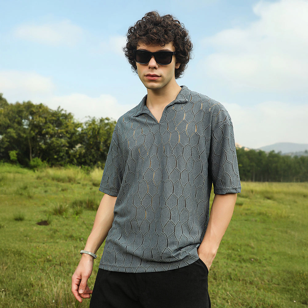 Honeycomb-Knit Polo T-Shirt
