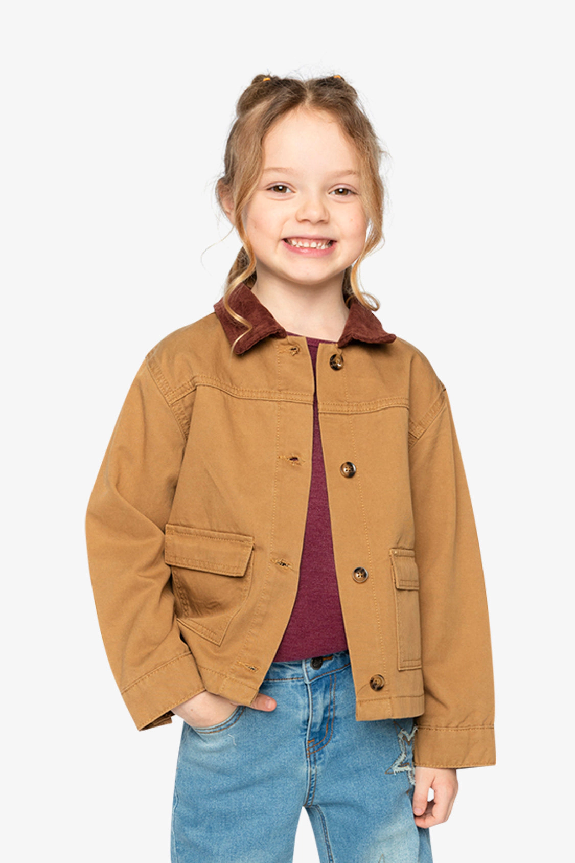 Deux par Deux Unisex Button-Front Ribbed Collar Barn Jacket