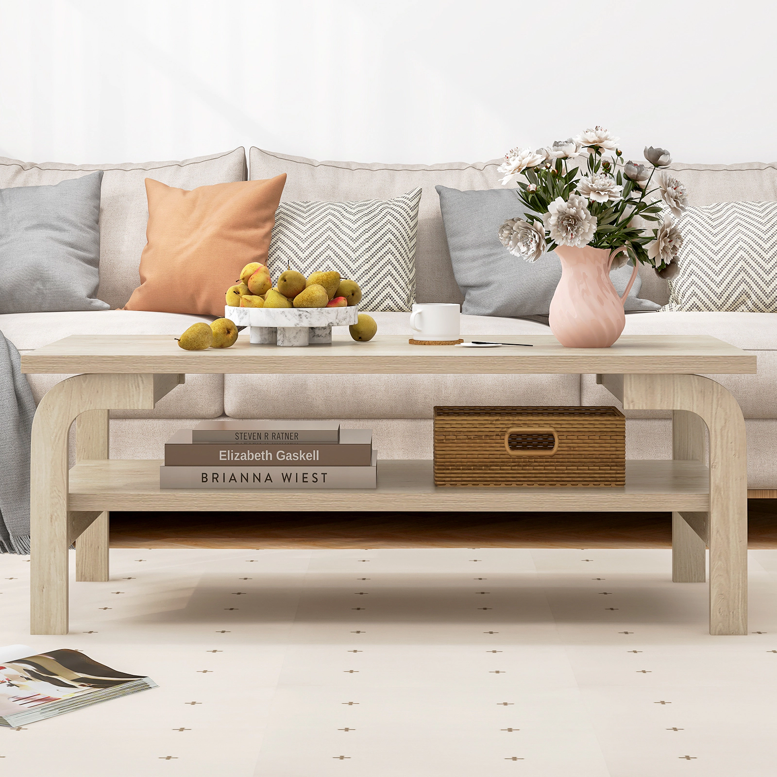 Glintex 47-Inch Mid-Century Coffee Table with Lower Storage Shelf