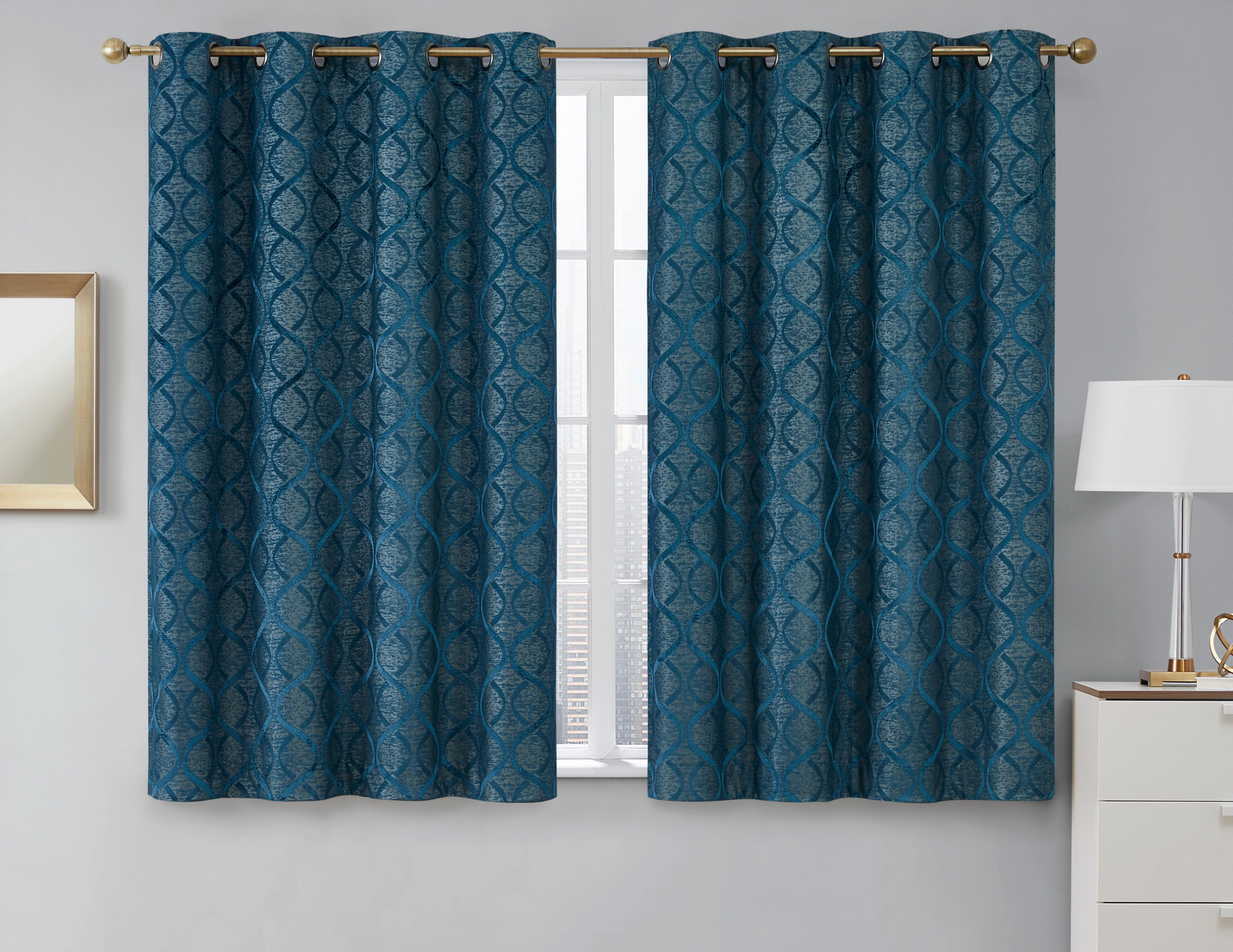HLC.ME Versailles Lattice Flocked 100% Complete Blackout Thermal Insulated Window Curtain Grommet Panels - Set of 2