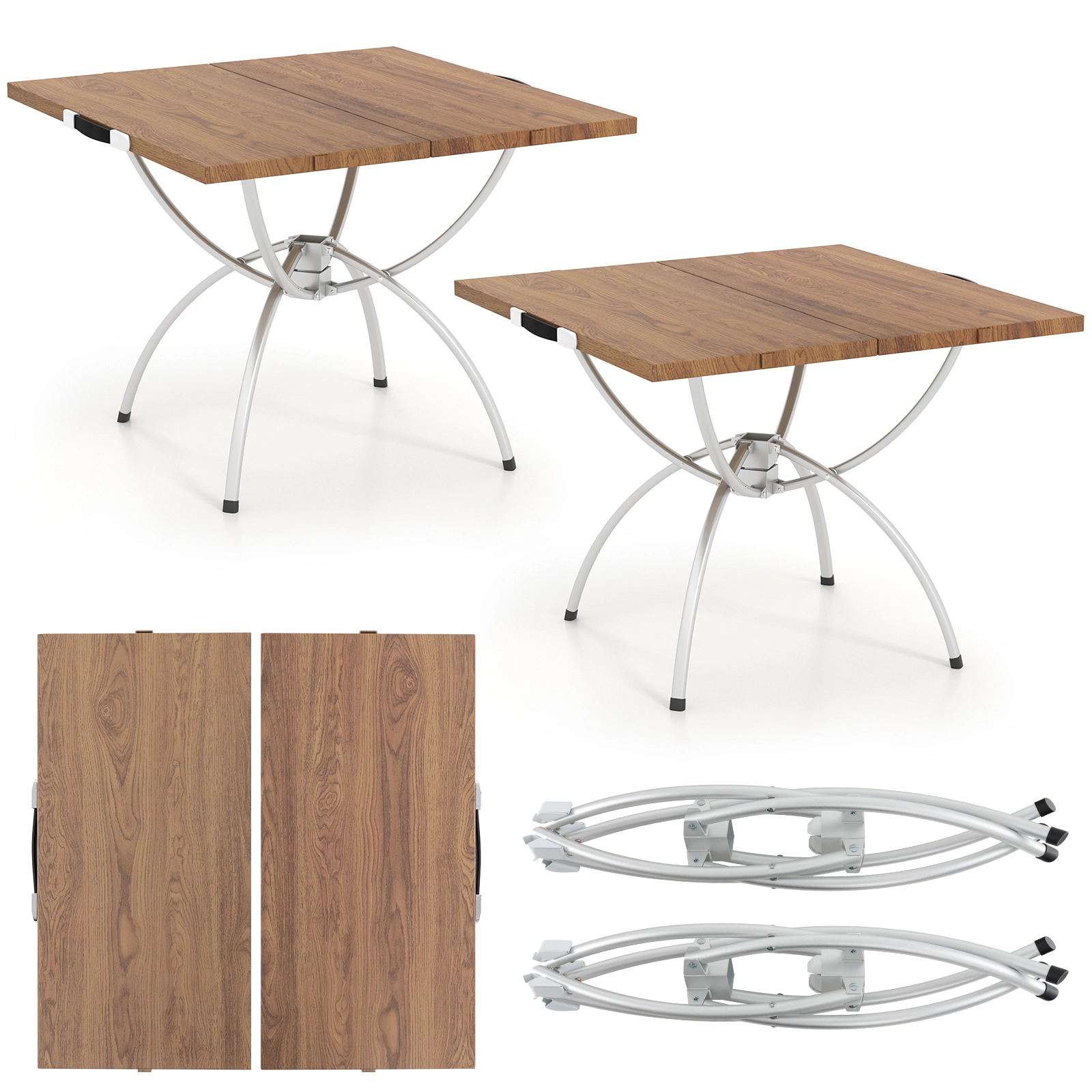 LJG Patented 2 Pack Folding Camping Table with Wood-Grain Tabletop for Hiking Party
