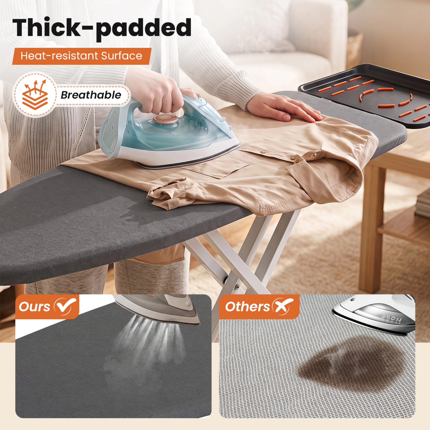 LJG 7 Adjustable Height Foldable Full Size Ironing Board with Iron Rest and Heat-Resistant Surface