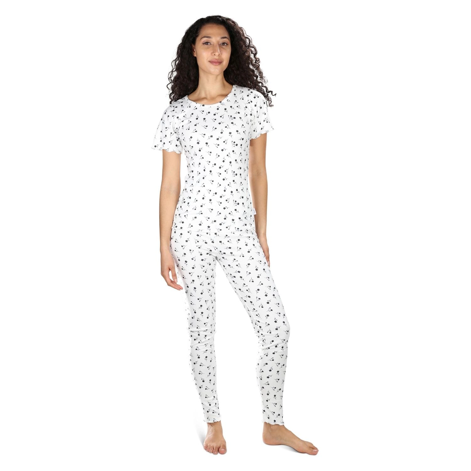 MeMoi Women's Scalloped Edge Ditsy Floral Two-Piece Pajama Set