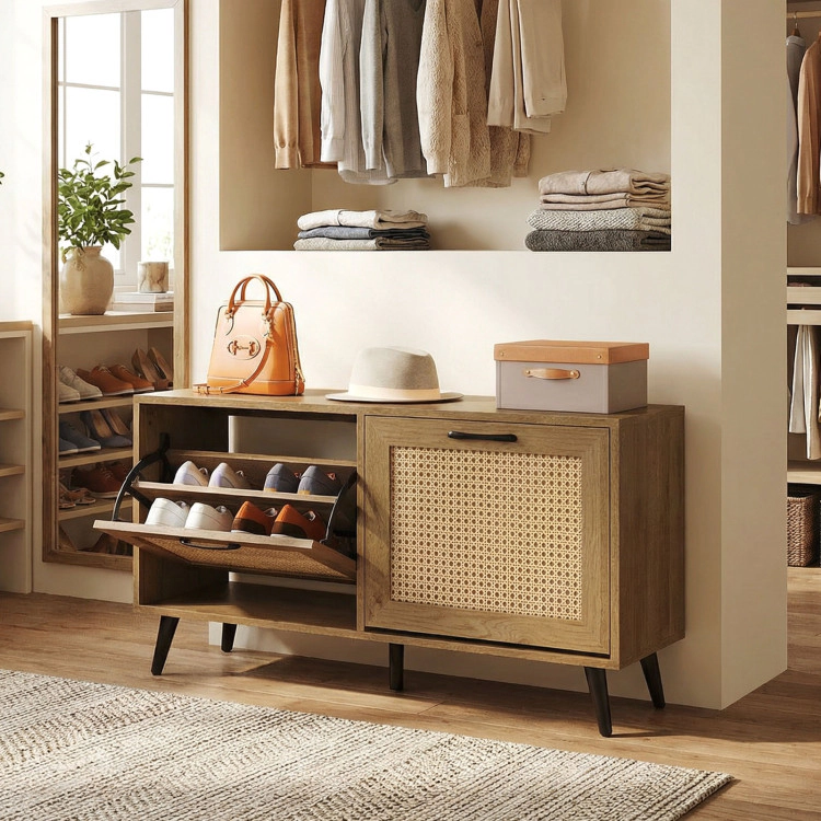 Hivvago Modern Shoe Cabinet with 2 Flip Drawers and Shelves